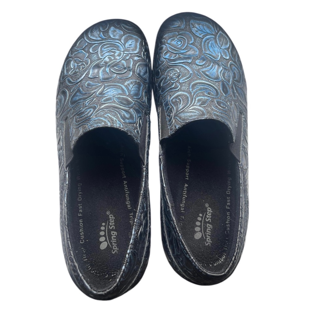Spring Step Manila Slip On Comfort Shoe Hybrid Blue Floral Tooled Leather Sz 8.5 - Picture 3 of 12